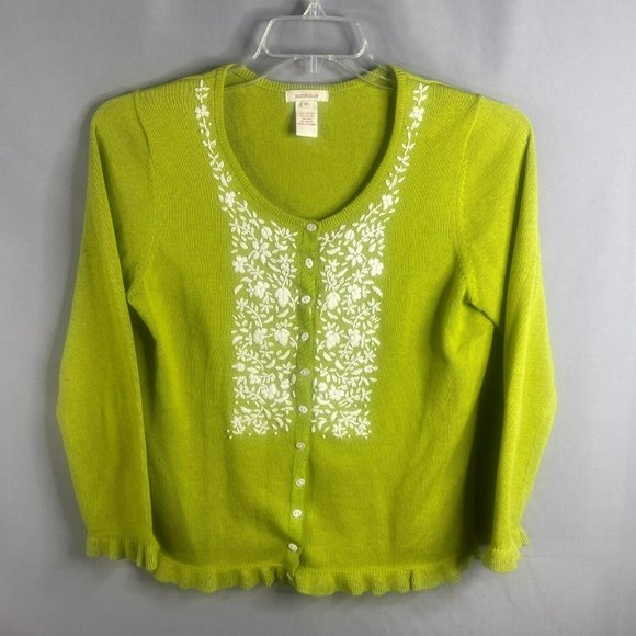 Sundance Sweaters - Sundance Cardigan Womens M Lime Green Cotton Silk Sweater Floral Lightweight